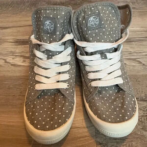 Roxy High Top Sneakers Rae Mid Gray White Polka Dot Women’s 8.5
